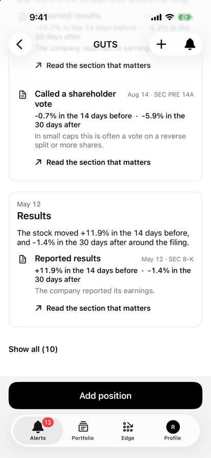 A company's filings and price moves, connected